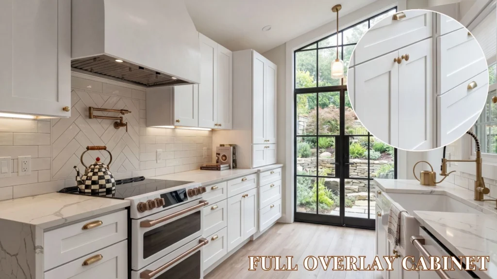 Seamless minimalist kitchen architecture featuring full overlay cabinetry design and premium surface finishes.