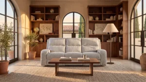Premium upholstered sofa styled by theShaper, manufactured at Tai Yu Sofa Factory in Vietnam.