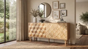 High-precision KD casegoods console table manufactured by Thong An Industrial Co., Ltd. in Vietnam.