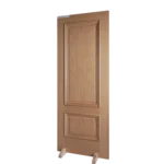 A 30-degree side view of the 5-piece Double Raised Panel White Oak wooden door showcasing the intense step-down layers and frame thickness.