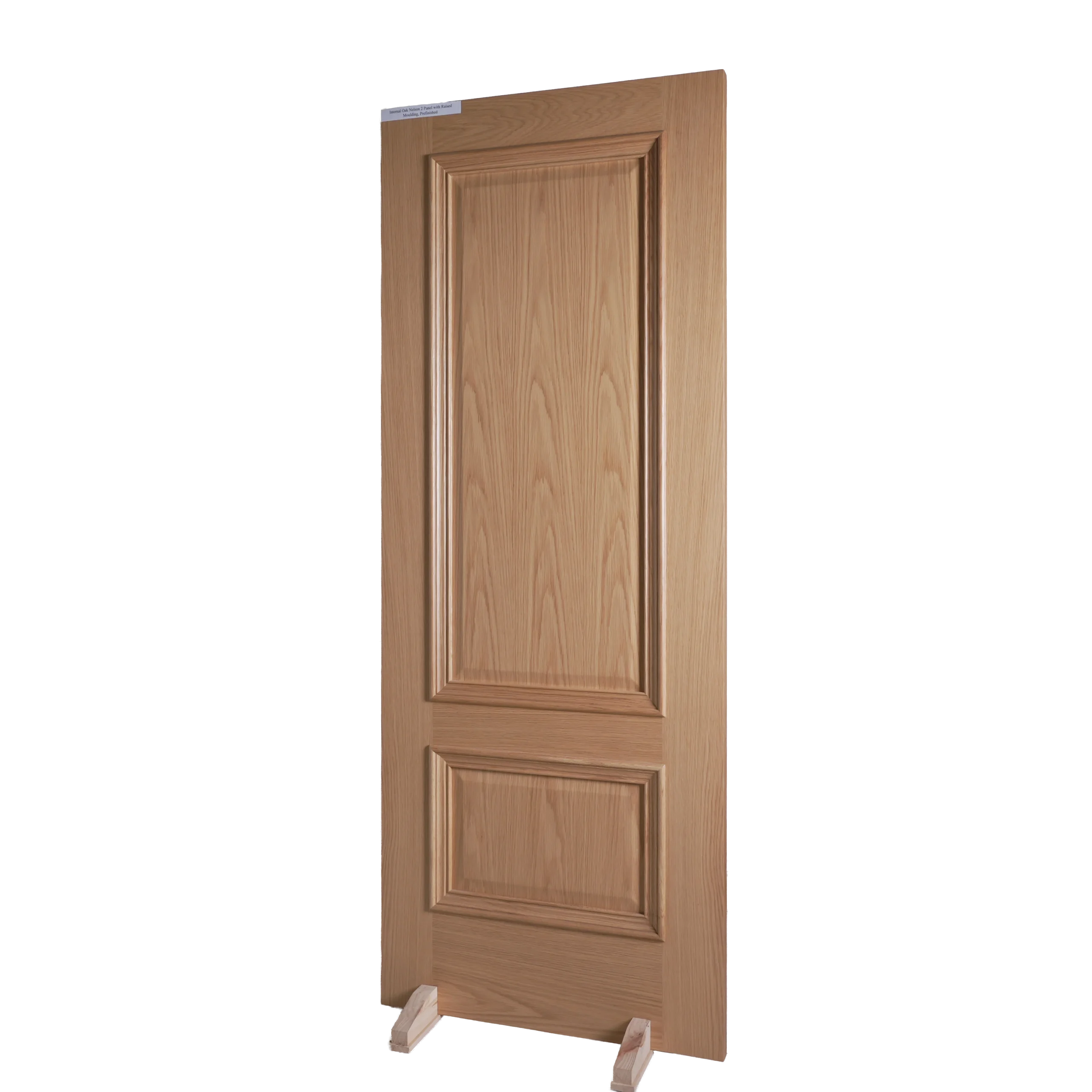 A 30-degree side view of the 5-piece Double Raised Panel White Oak wooden door showcasing the intense step-down layers and frame thickness.