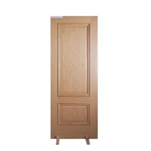 Front view of a traditional 5-piece Double Raised Panel White Oak wooden door displaying the stiles, rails, and double-tiered center panel.