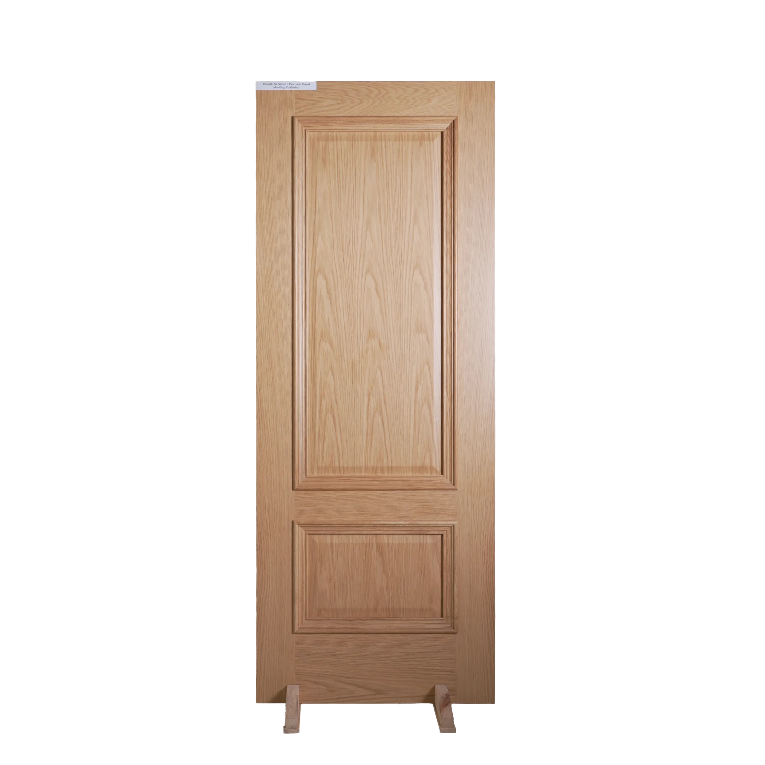 Front view of a traditional 5-piece Double Raised Panel White Oak wooden door displaying the stiles, rails, and double-tiered center panel.