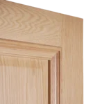 Close-up profile detail of the 5-piece Double Raised Panel White Oak door illustrating the cope-and-stick joinery and compound molding profile.