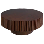 Front high-angle shot of the Augusta fluted round coffee table in a rich Dark Mocha NC finish.