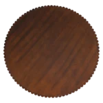 Close-up shot of the round wooden coffee table surface highlighting the deep Dark Mocha ribbon grain.