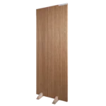Side view of a Minimalist Ribbed White Oak slab interior door featuring precision-routed vertical grooves and a clean, straight-grain rift-sawn pattern.