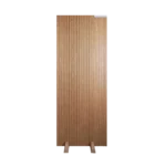 Front view of a Minimalist Ribbed White Oak slab interior door featuring precision-routed vertical grooves and a clean, straight-grain rift-sawn pattern.