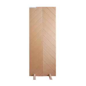 Front view of a Chevron Matched White Oak wooden cabinet door showing the precise V-shaped bookmatching of natural white oak veneers.