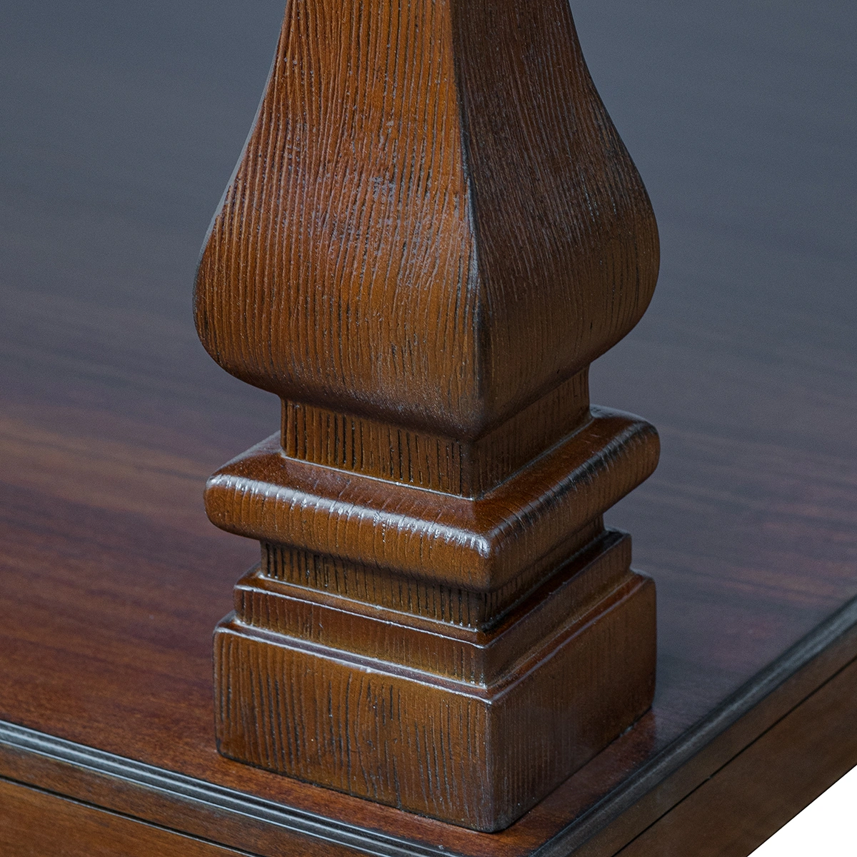 Detailed view of the coffee table base and leg joinery, illustrating robust stability, heavy-brushed pine texture, and industrial white-label furniture manufacturing standards of the PTH collection.