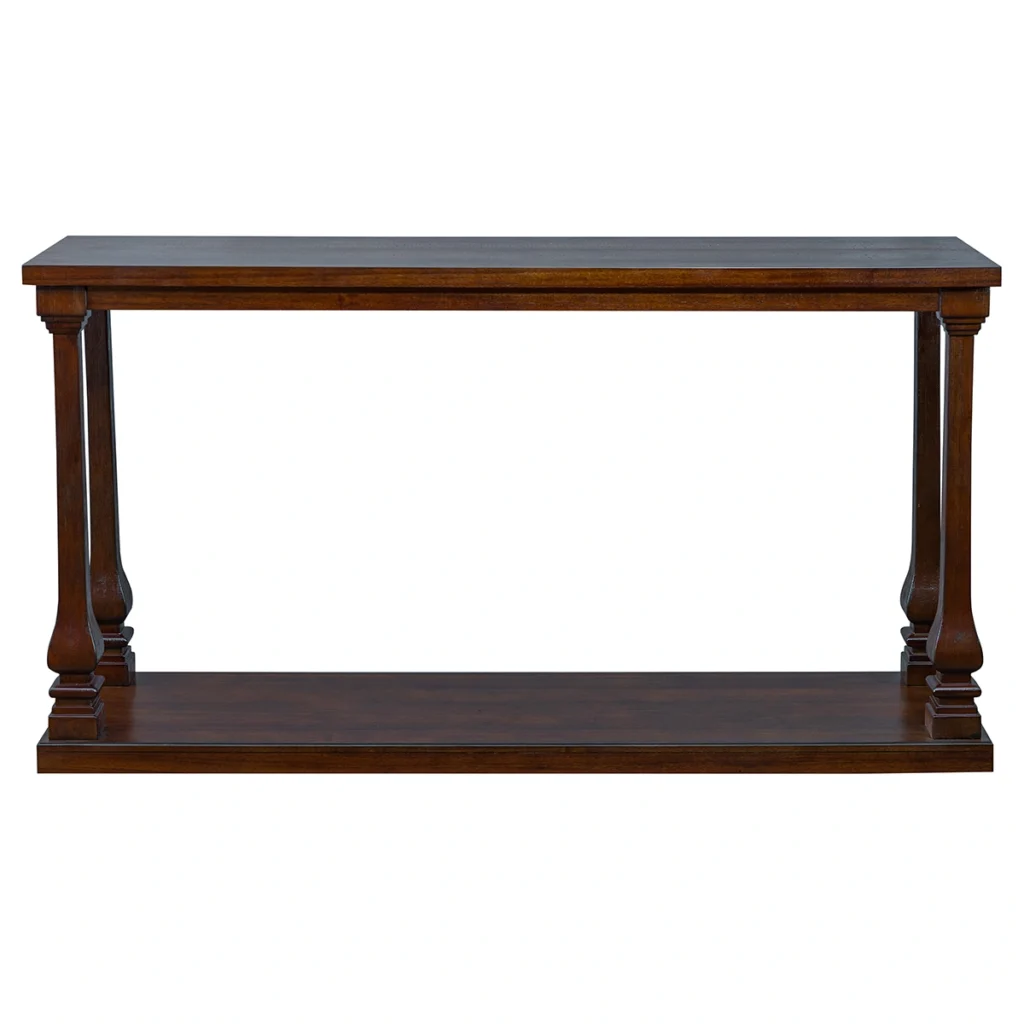 Front view of a premium wooden console table finished in NC Light Mocha by PTH, showcasing elegant architectural lines and white-label contract furniture craftsmanship.