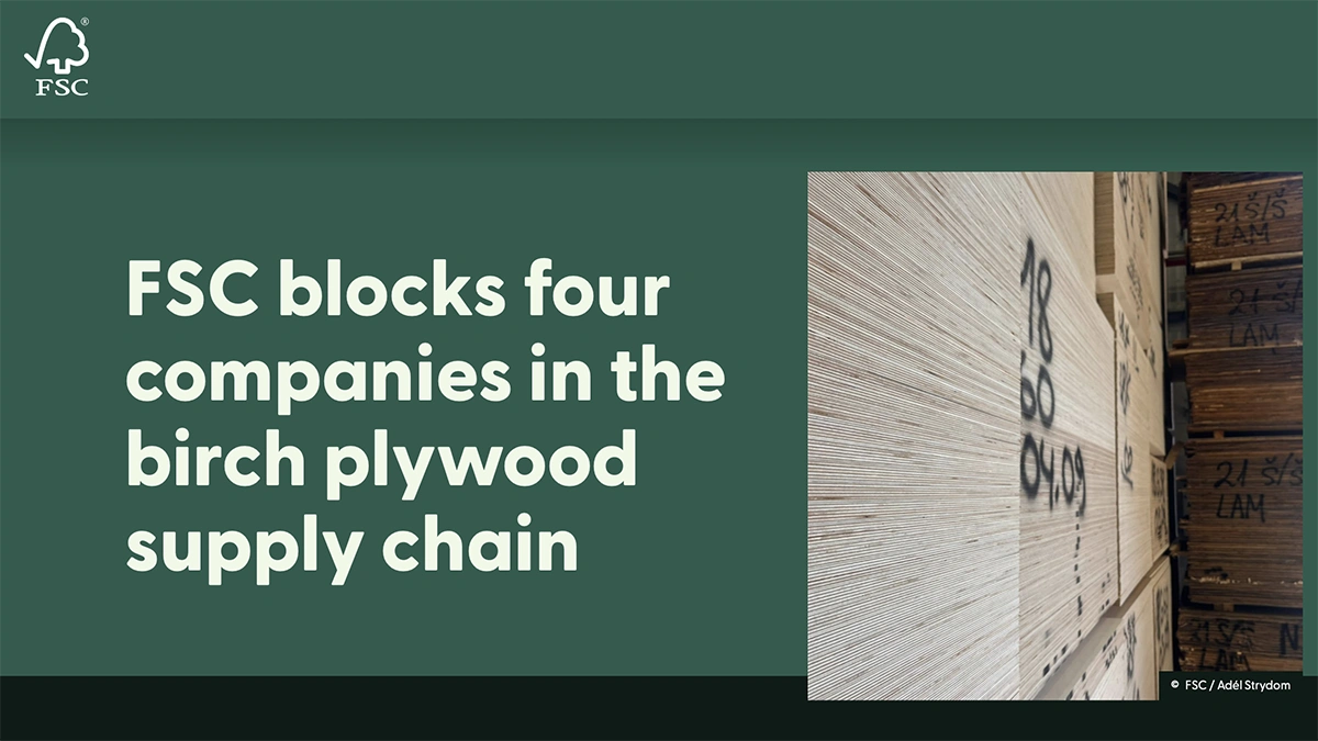 An infographic banner detailing FSC supply chain transparency updates and the latest list of blacklisted companies.