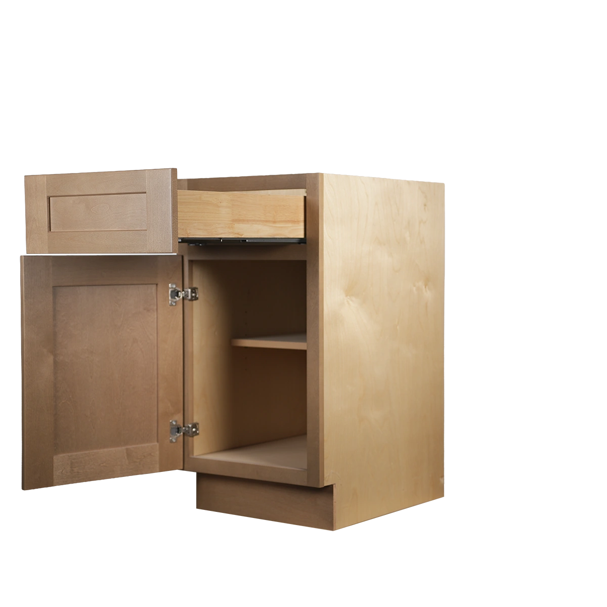 Honey Wheat Shaker kitchen cabinet B18 with both door and drawer open by theshaper