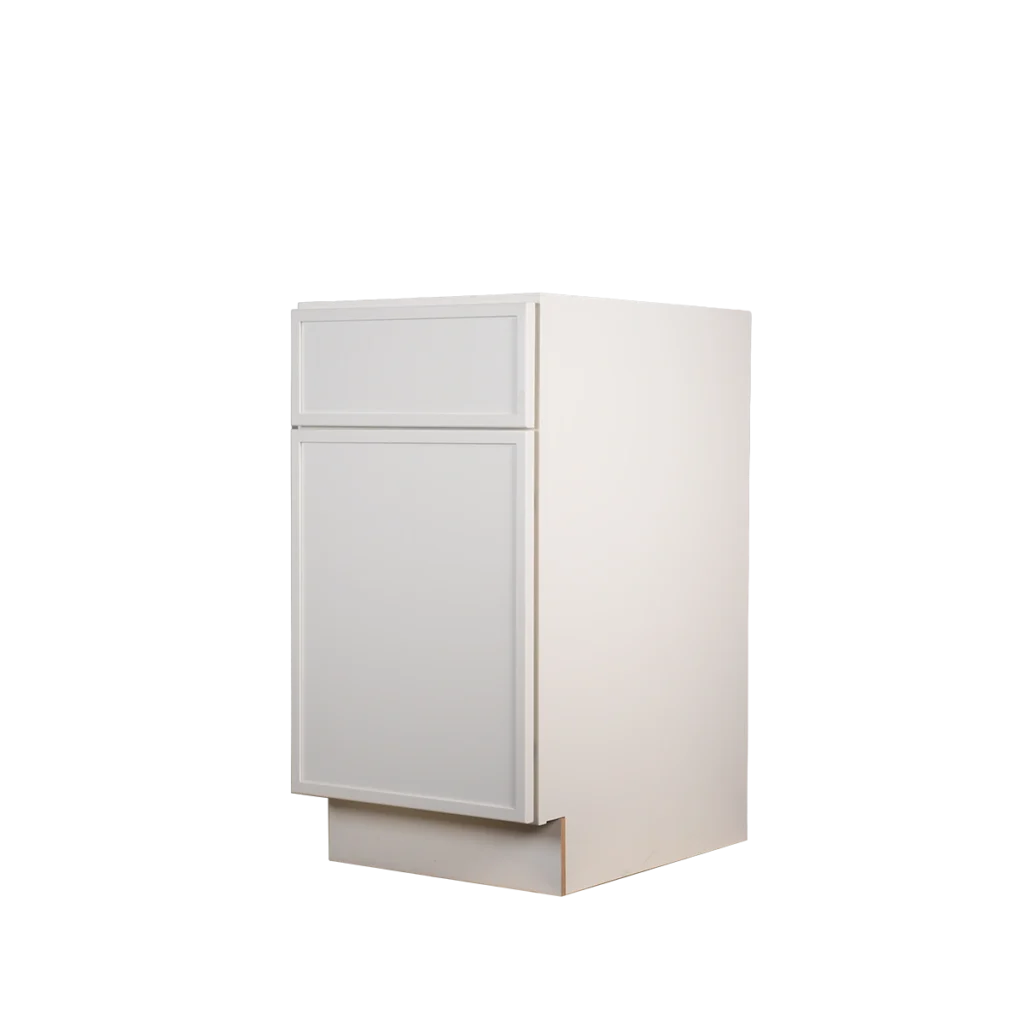 Kitchen Cabinet Slim Shaker Profile B18 in Pure White with closed door and drawer.