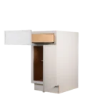 Kitchen Cabinet Slim Shaker Profile B18 in Pure White with both the door and drawer open.
