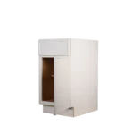 Kitchen Cabinet Slim Shaker Profile B18 in Pure White showing an open cabinet door.