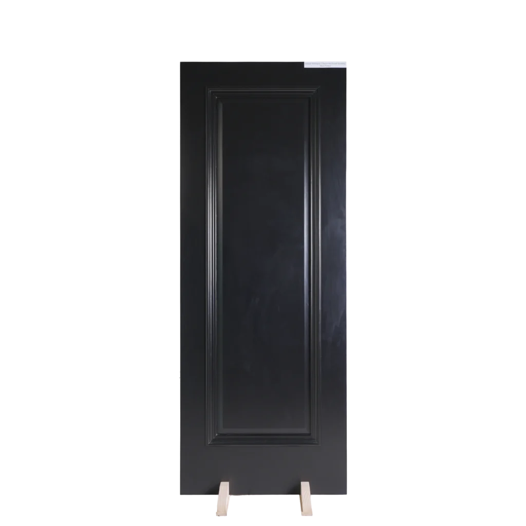 Front view of a Raised Panel Matt Black composited wood cabinet door featuring a smooth matte finish and traditional raised center panel architecture.