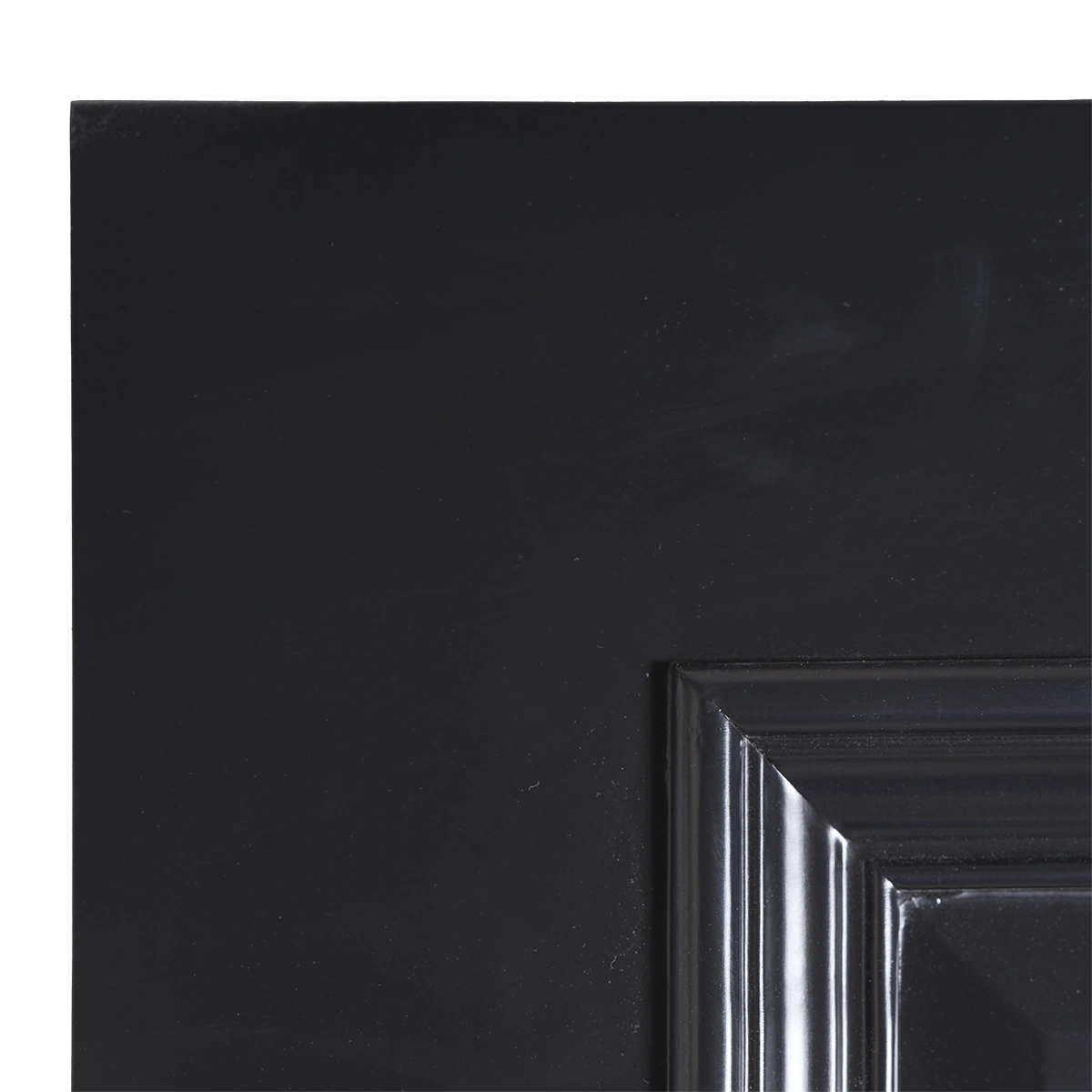 Macro detail of the Raised Panel Matt Black composited wood door profile showing the precision routing and edge craftsmanship.