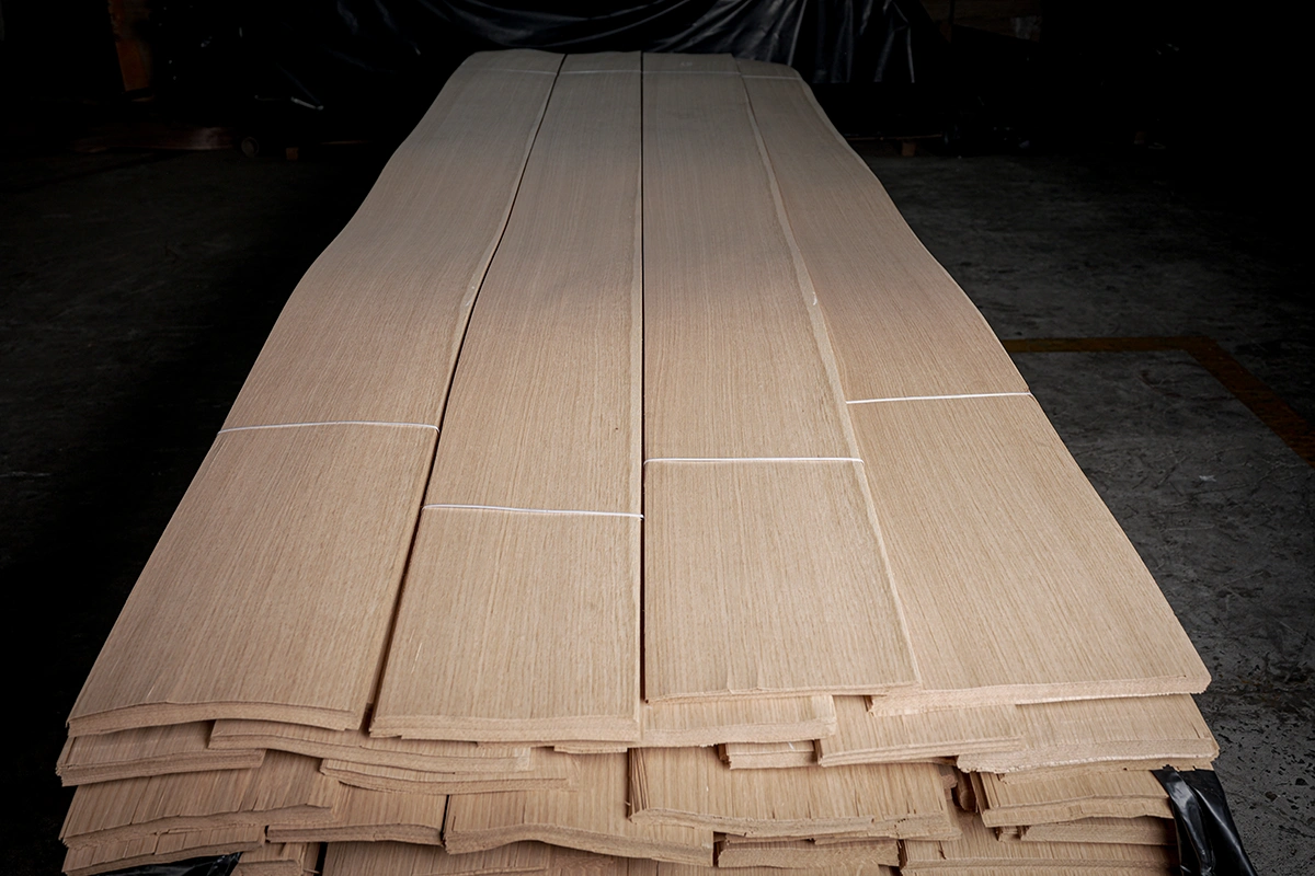 A premium bundle of American White Oak Rift Cut Veneer Cabinet Grade stacked at theShaper warehouse.