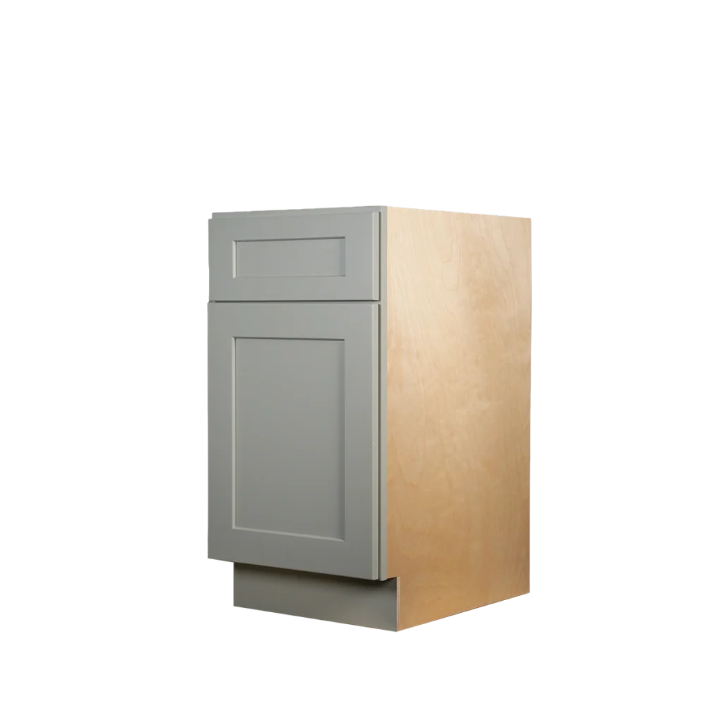TheShaper B18 framed base cabinet in Light French Gray finish featuring a classic Shaker style door and drawer front.