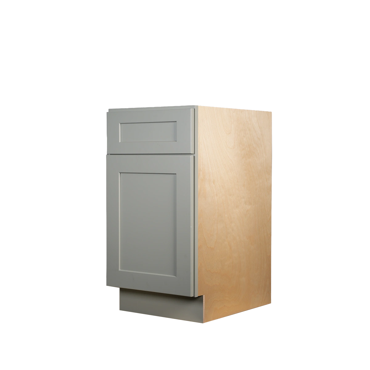 TheShaper B18 framed base cabinet in Light French Gray finish featuring a classic Shaker style door and drawer front.