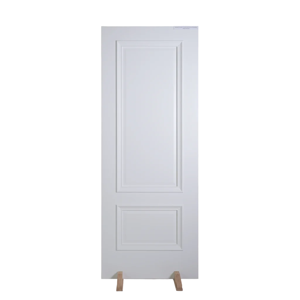 Front view of an elegant White Raised Panel composited wood cabinet door with a pristine, smooth white lacquer finish.