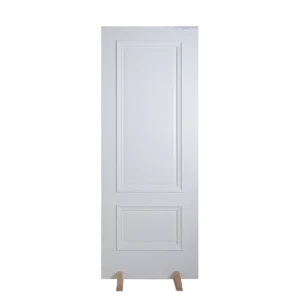 Front view of an elegant White Raised Panel composited wood cabinet door with a pristine, smooth white lacquer finish.