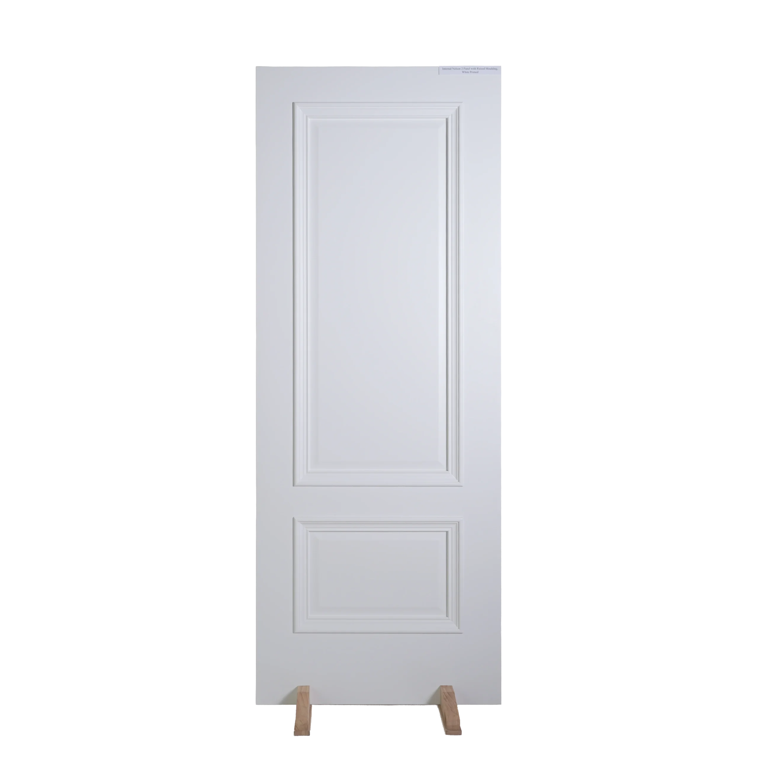 Front view of an elegant White Raised Panel composited wood cabinet door with a pristine, smooth white lacquer finish.
