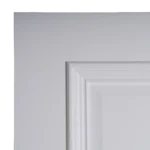 Macro view of the White Raised Panel composited wood door profile showing the crisp inner corners and flawless lacquer coat thickness.