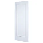 30-degree profile view of 1-Panel Bolection Moulding solid door slab in Dover White