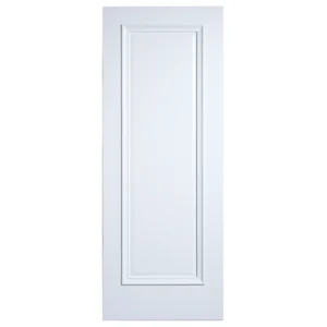 Front elevation of 1-Panel Bolection Moulding solid interior door in smooth Dover White finish