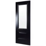 30-degree profile view of 2-Panel 1-Lite Glass and Wood door slab in Midnight Iron