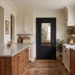 2-Panel 1-Lite Glass and Wood interior door in Midnight Iron installed in a luxury home office