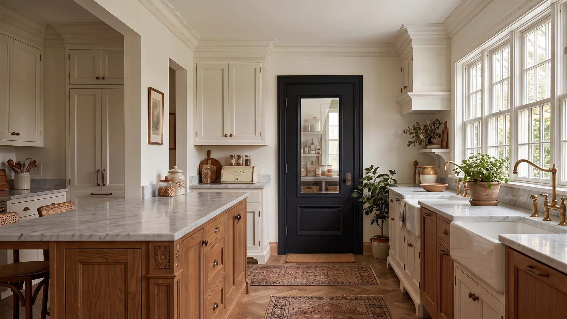 2-Panel 1-Lite Glass and Wood interior door in Midnight Iron installed in a luxury home office