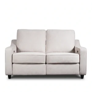 63-inch modern fabric power reclining loveseat with built-in USB ports, front view upright.