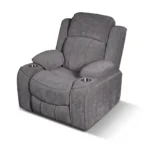 Three-quarter 30-degree profile view of Garrison power recliner armchair closed.