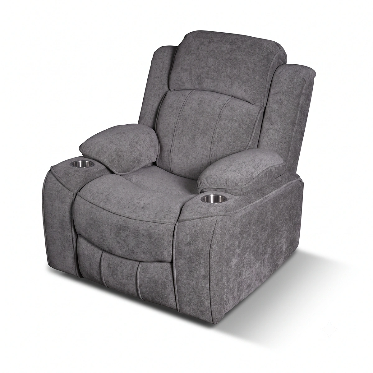 Three-quarter 30-degree profile view of Garrison power recliner armchair closed.