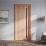 Architectural Linear-Lite flush slab door installed in a luxury contemporary interior hallway