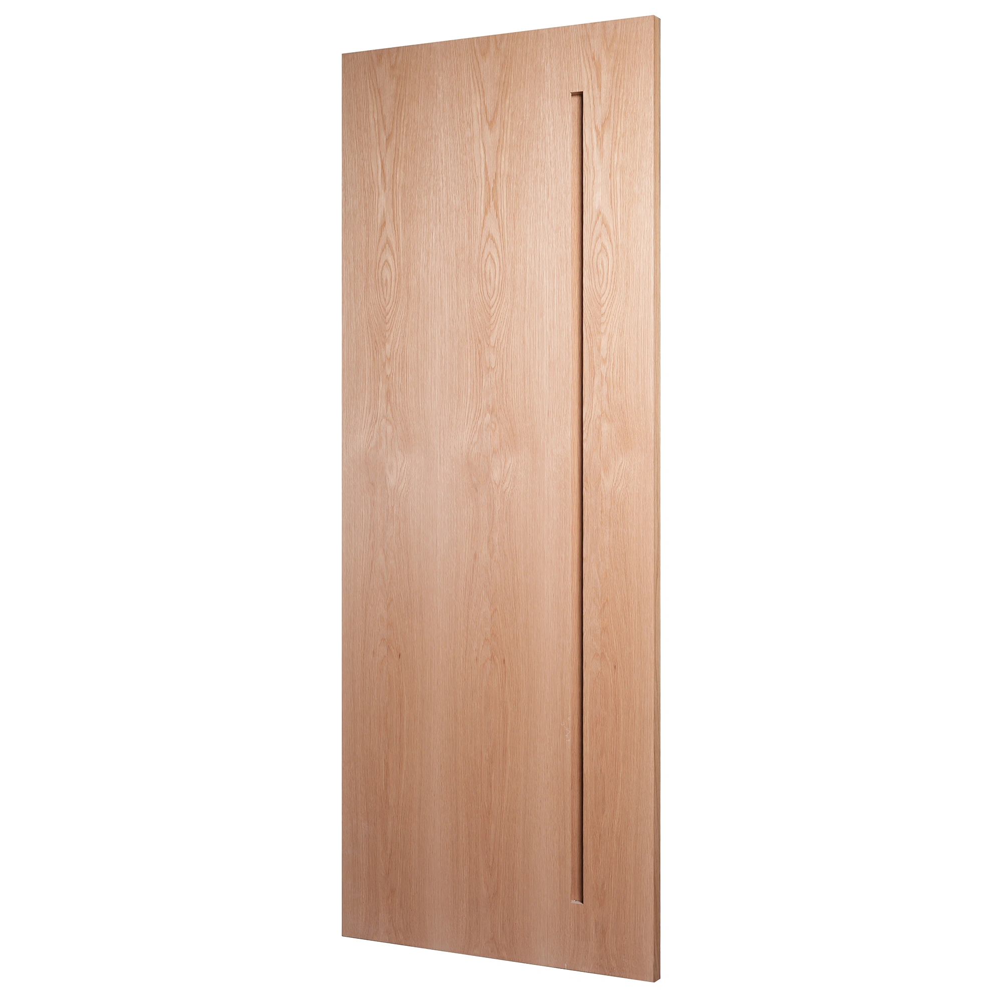 30-degree profile view of Linear-Lite flush interior door slab in Nordic Wheat Oak