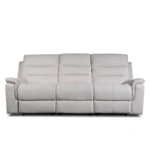 Aria 86-inch fabric power reclining sofa in cream off-white, front view upright.