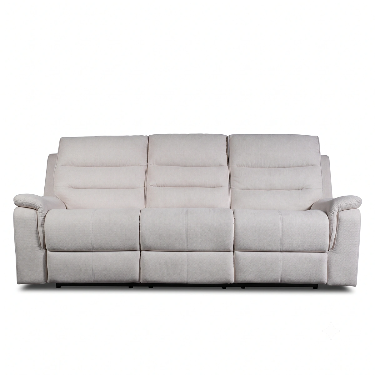 Aria 86-inch fabric power reclining sofa in cream off-white, front view upright.