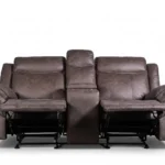 Bradford 2-seat theater recliner sofa with dual footrests extended, front perspective.