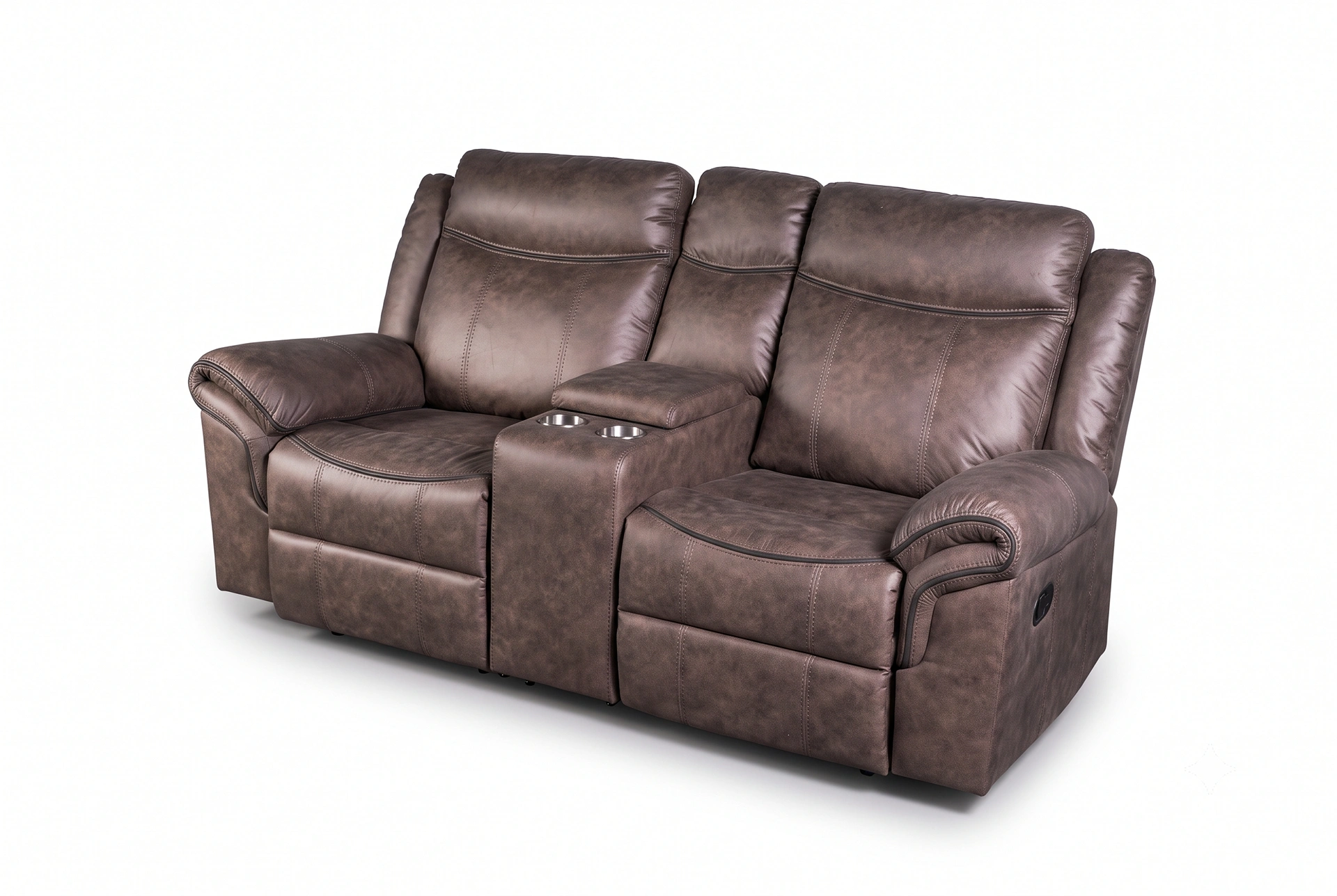 Side view profile of Bradford manual reclining loveseat sofa showing deep seating dimensions.