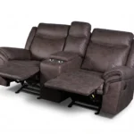 Side angle of Bradford manual reclining sofa in full reclining position.