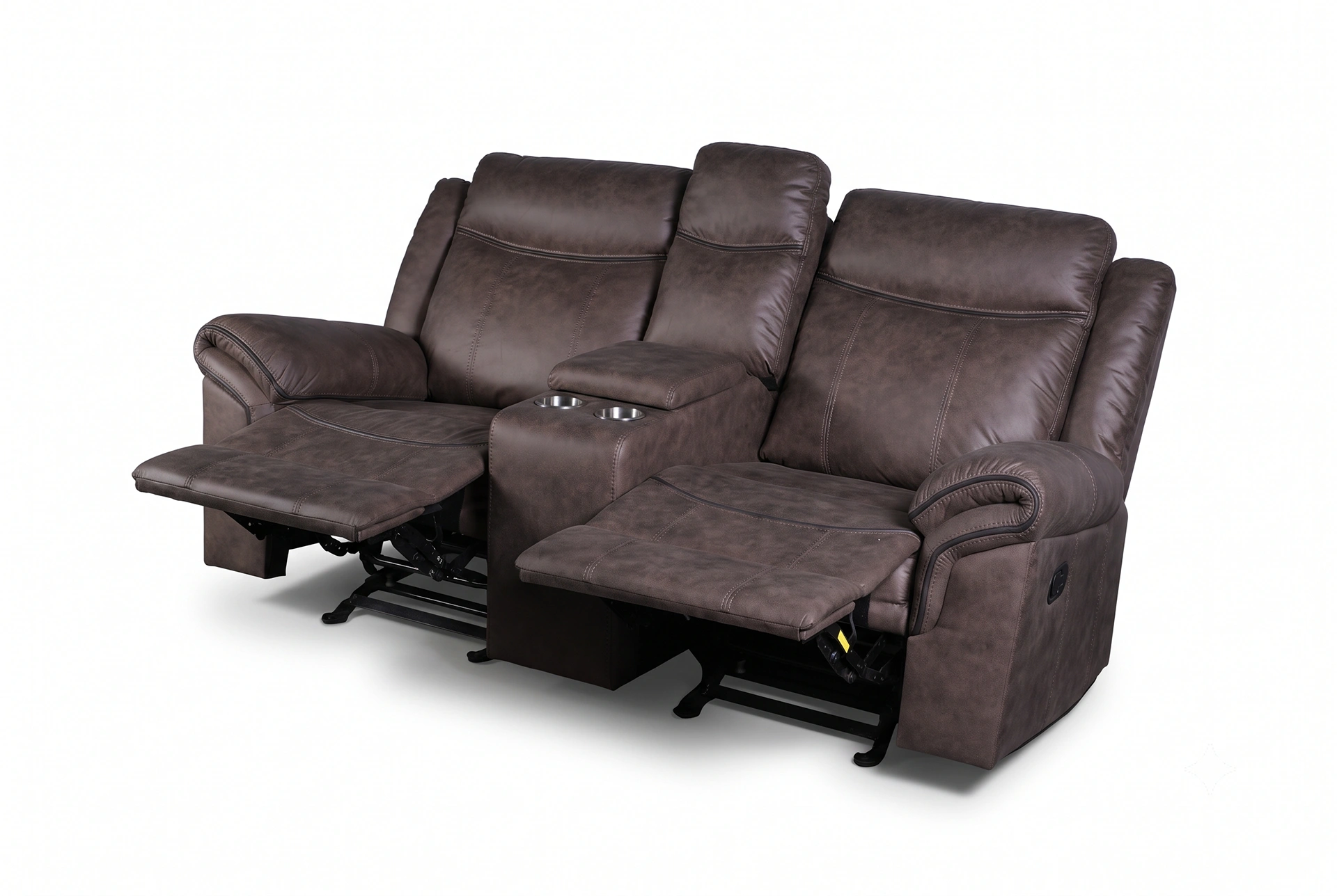 Side angle of Bradford manual reclining sofa in full reclining position.