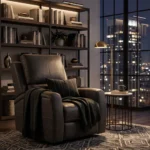 3D lifestyle rendering of Carter 33-inch power recliner chair in a contemporary executive home office.