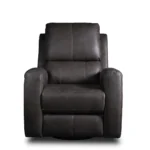 Carter 33 inch vegan faux leather power recliner chair with contrast stitching, front view upright.