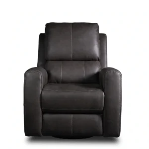 Carter 33 inch vegan faux leather power recliner chair with contrast stitching, front view upright.