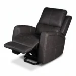 30-degree side profile of Carter vegan leather power recliner in full lounge recline position.