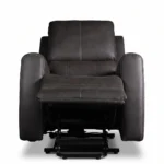 Carter electric reclining armchair with motorized footrest extended, front view.